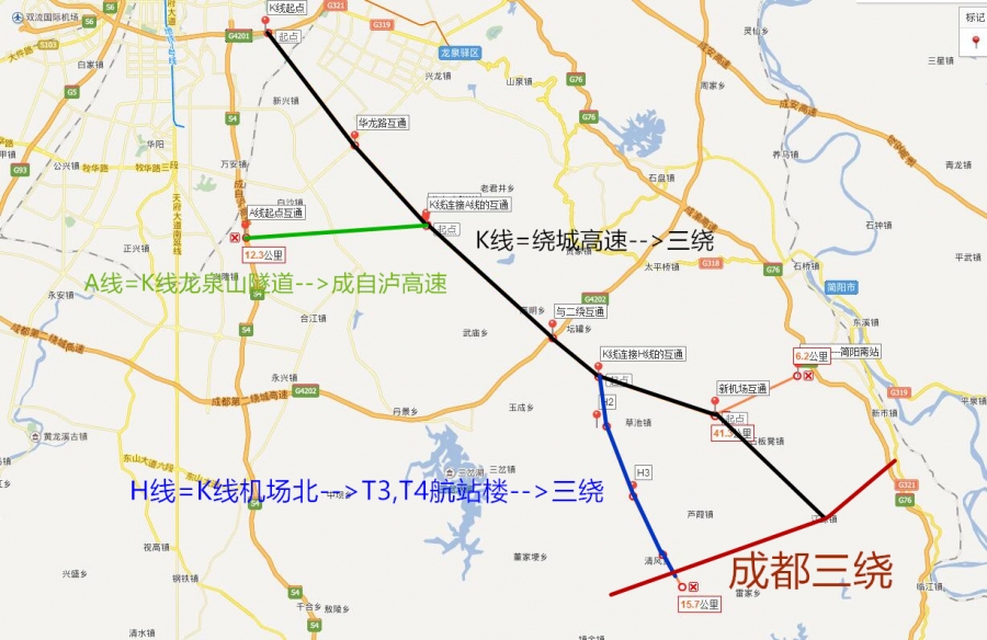 成都天府国际机场高速公路大致路线图