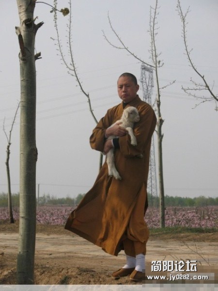 喜爱动物的延参法师。（图片来源于延参法师微博）.jpg