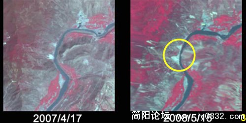 日本卫星图分析汶川震后山体崩塌严重 图中3号点的地震前后对比.jpg