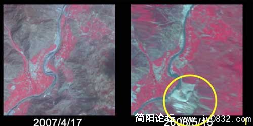 日本卫星图分析汶川震后山体崩塌严重 图中1号点的地震前后对比.jpg