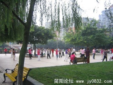 滨江广场的晨练队伍